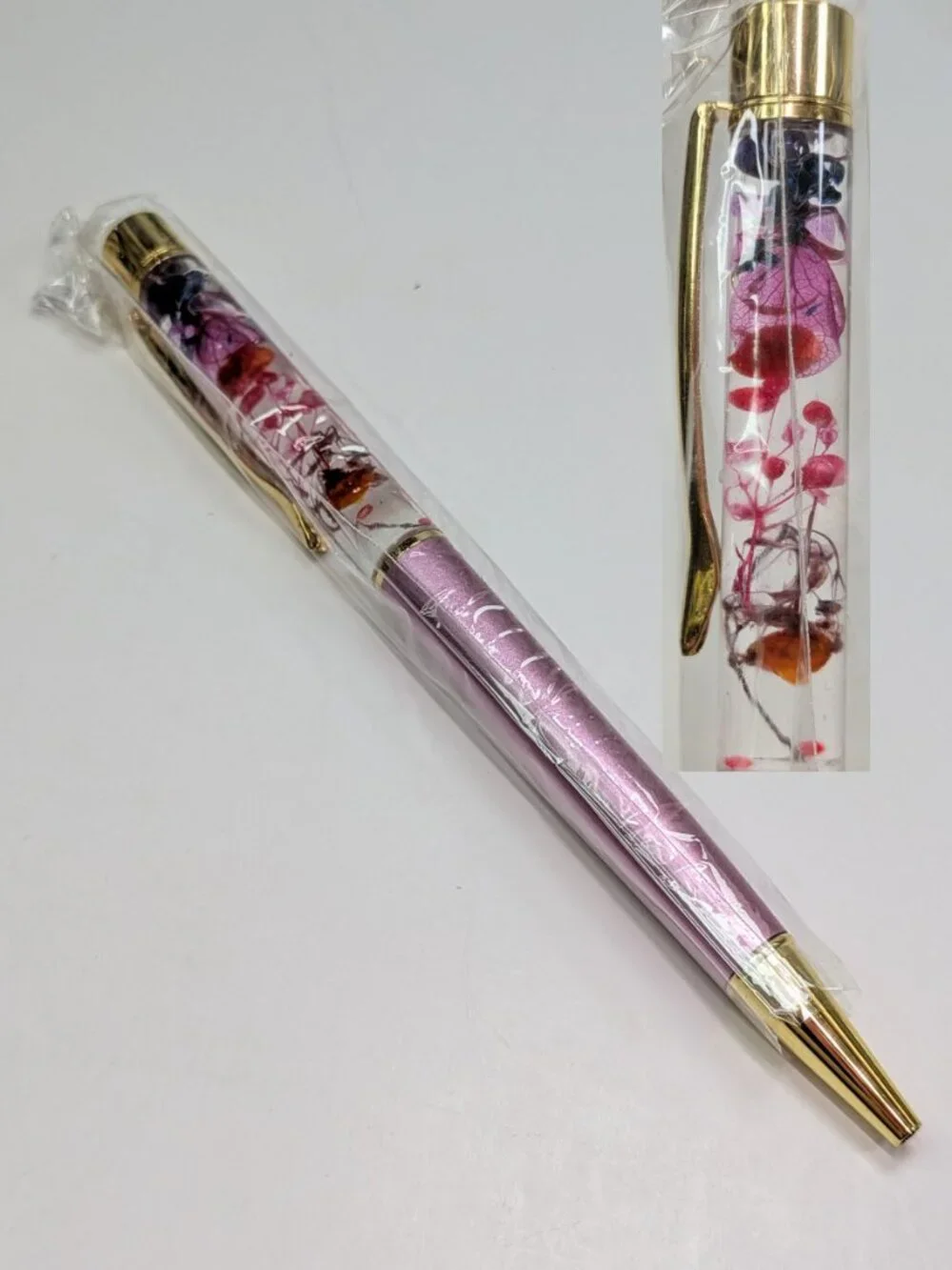 5pc Floating Floral Herbarium Pen Set Light Liquid Motion Cottagecore NEW